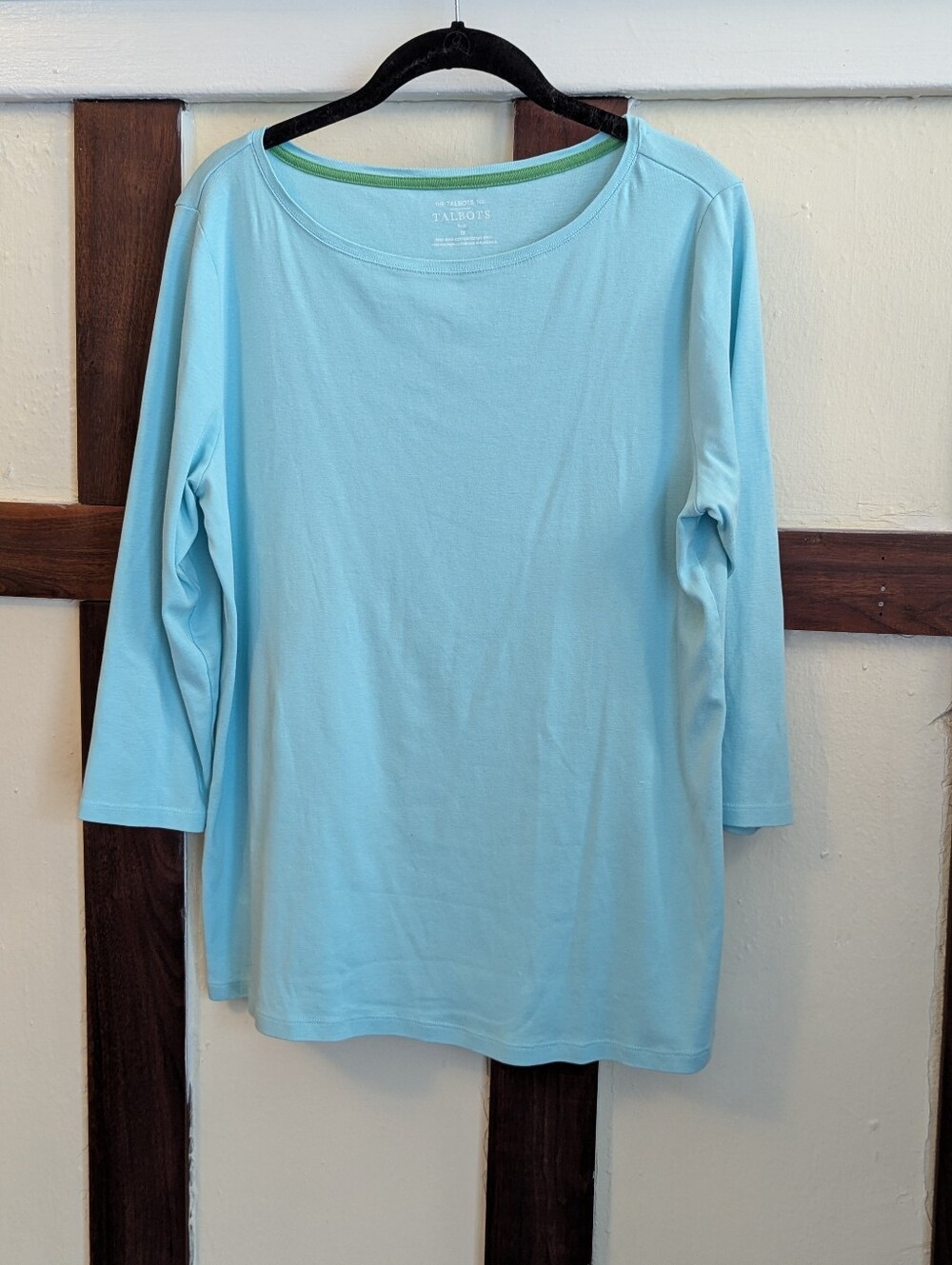Talbots Pale Blue Three-Quarter Sleeve Cotton Tee